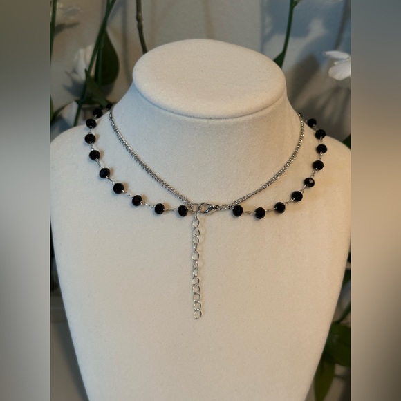 Sword Pendant Silver Tone Necklace Black Beaded Choker Double layered. - Picture 5 of 6